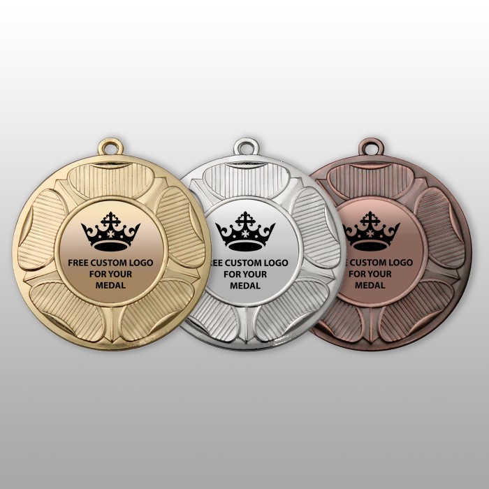 50MM 'TUDOR ROSE' UV METAL PRINTED CUSTOM MEDAL - GOLD, SILVER OR BRONZE
